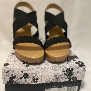 CL by Laundry Ivorine 4 inch Platform Wedge Sandals, Black, 10M